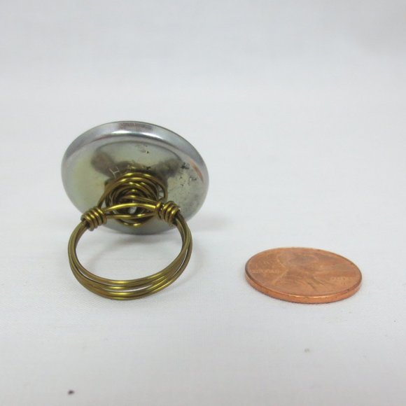 New Handcrafted Vintage Button Steampunk Cat Ring - Picture 7 of 10